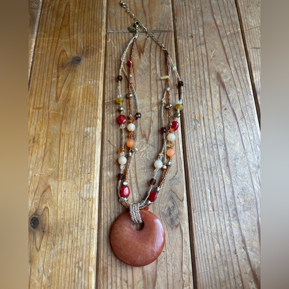Multicolor Beaded Necklace with Circular Pendant - Picture 2 of 7